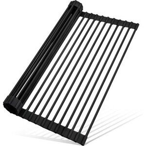 Over sink roll up dish drying rack silicone foldable kitchen mat heat resistant